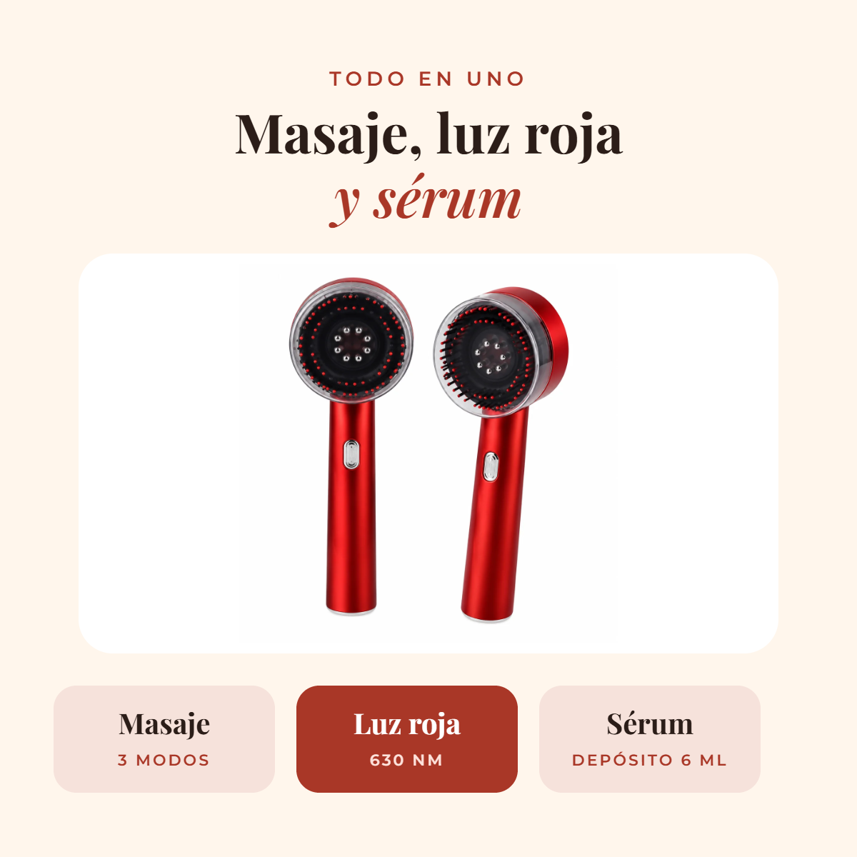 Masajeador 3 en 1: masaje, luz roja y sérum