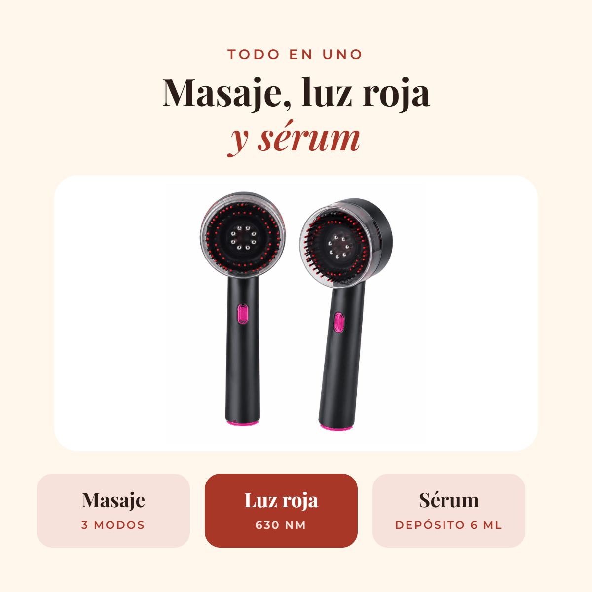 Masajeador gris 3 en 1: masaje, luz roja y sérum